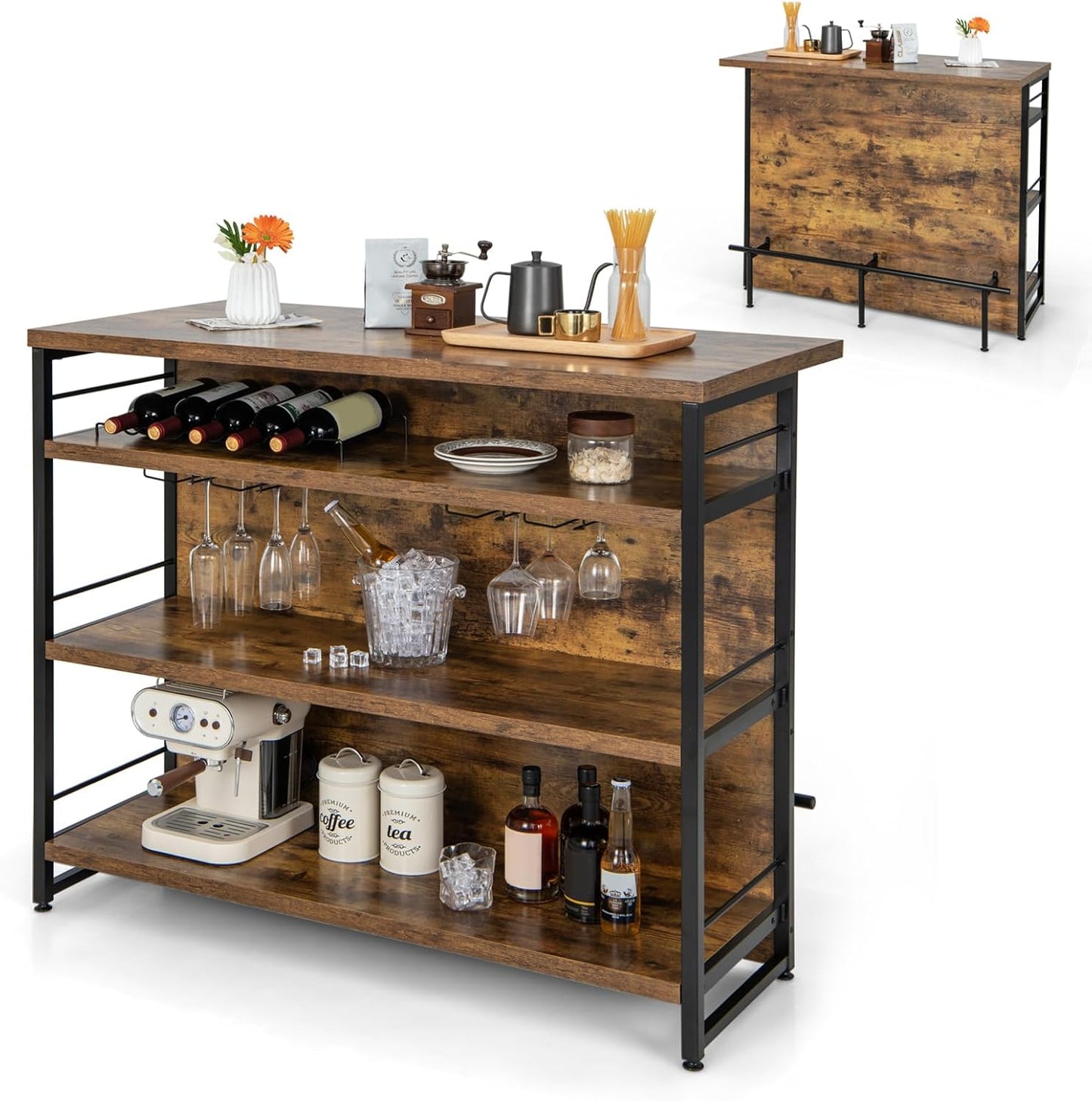 Industrial Style Home Bar in Rustic Brown or Black